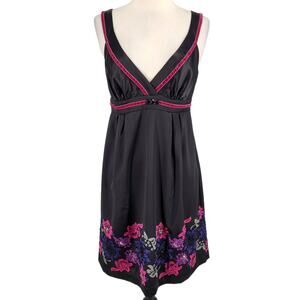 Vintage Guess Stretch Beaded Satin Mini Dress w Velvet Trim